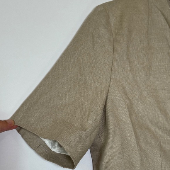 Zara Linen Blend Short Sleeve Blazer Beige Button Front Womens Size M *Flawed - Picture 5 of 9